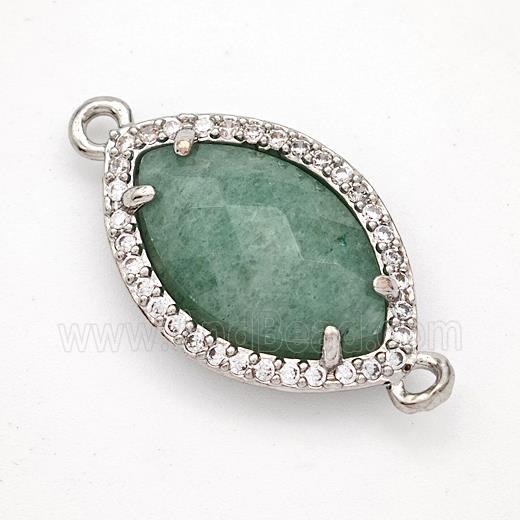 Green Strawberry Quartz Eye Connector Copper Pave Zirconia Platinum Plated