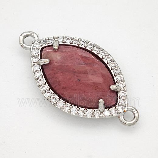 Pink Wood Lace Jasper Eye Connector Copper Pave Zirconia Platinum Plated