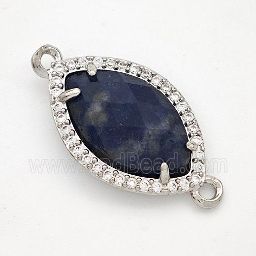 Blue Sodalite Eye Connector Copper Pave Zirconia Platinum Plated