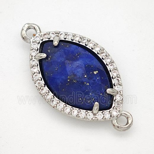 Natural Blue Lapis Lazuli Eye Connector Copper Pave Zirconia Platinum Plated