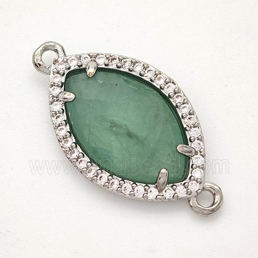 Natural Green Fluorite Eye Connector Copper Pave Zirconia Platinum Plated