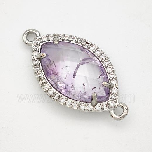 Lt.purple Amethyst Eye Connector Copper Pave Zirconia Platinum Plated