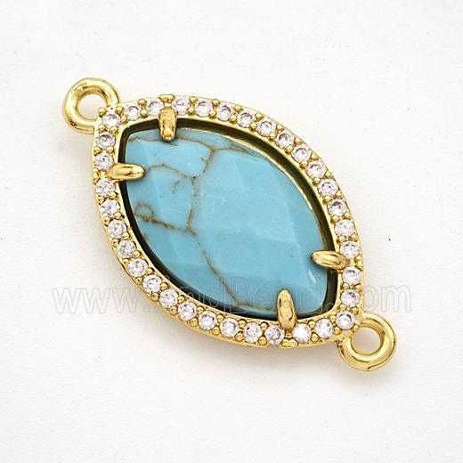 Blue Synthetic Turquoise Eye Connector Copper Pave Zirconia Gold Plated