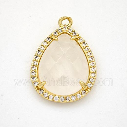 Natural Clear Quartz Teardrop Pendant Copper Pave Zirconia Gold Plated