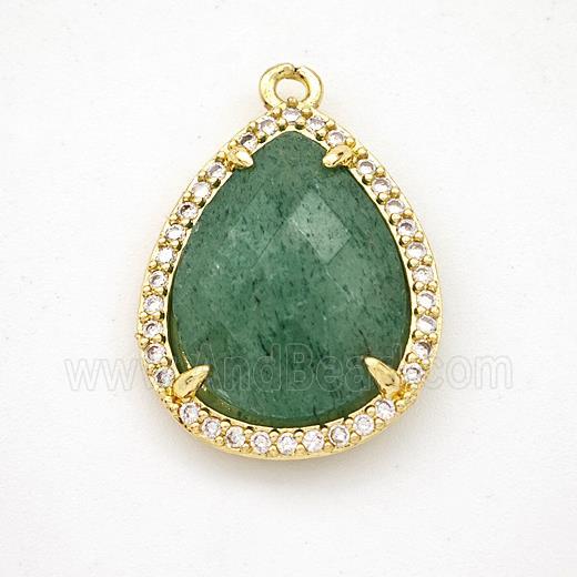Natural Green Strawberry Quartz Teardrop Pendant Copper Pave Zirconia Gold Plated