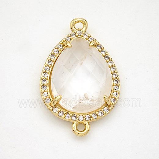 Clear Quartz Teardrop Connector Copper Pave Zirconia Gold Plated