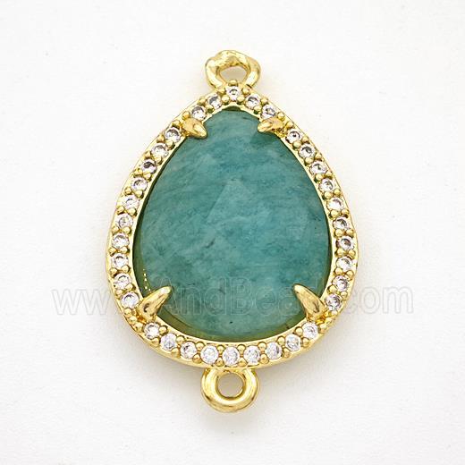 Green Amazonite Teardrop Connector Copper Pave Zirconia Gold Plated