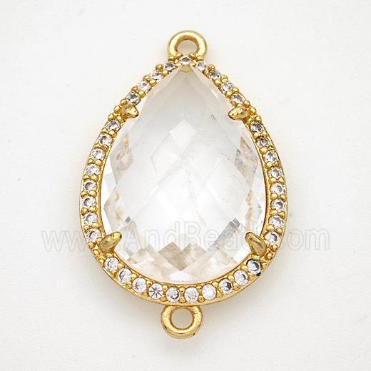 Clear Quartz Teardrop Connector Copper Pave Zirconia Gold Plated