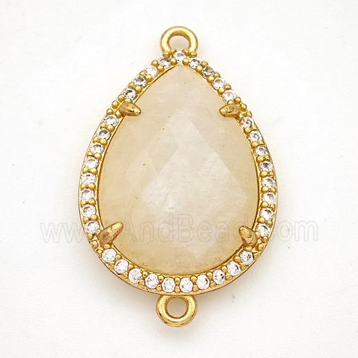 Peach Moonstone Teardrop Connector Copper Pave Zirconia Gold Plated