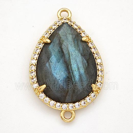 Labradorite Teardrop Connector Copper Pave Zirconia Gold Plated