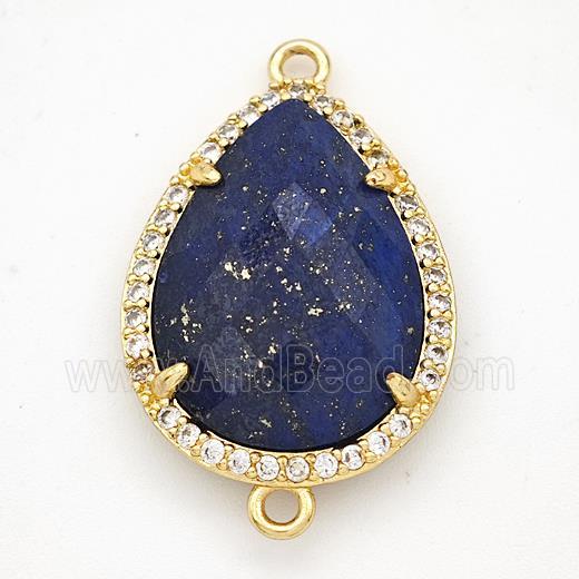 Blue Lapis Lazuli Teardrop Connector Copper Pave Zirconia Gold Plated