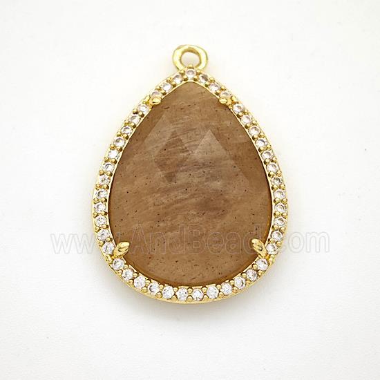 Peach Sunstone Teardrop Pendant Copper Pave Zirconia Gold Plated