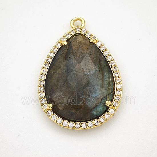 Labradorite Teardrop Pendant Copper Pave Zirconia Gold Plated