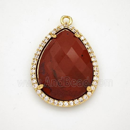 Red Jasper Teardrop Pendant Copper Pave Zirconia Gold Plated
