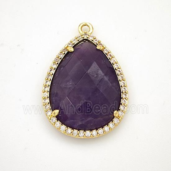 Purple Amethyst Teardrop Pendant Copper Pave Zirconia Gold Plated
