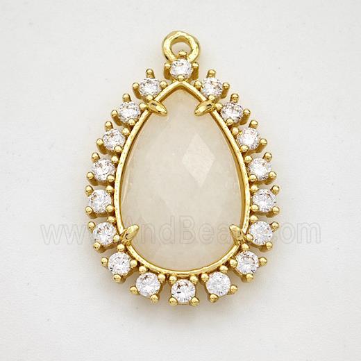 Clear Quartz Teardrop Pendant Copper Pave Zirconia Gold Plated
