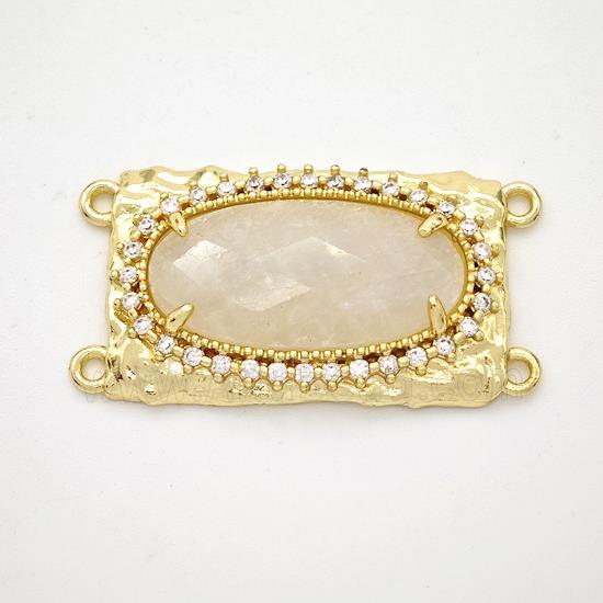 White Moonstone Oval Connector Copper Pave Zirconia Gold Plated
