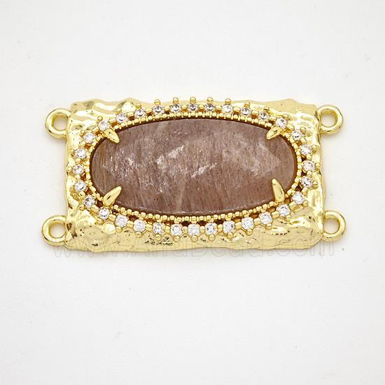Peach Sunstone Oval Connector Copper Pave Zirconia Gold Plated