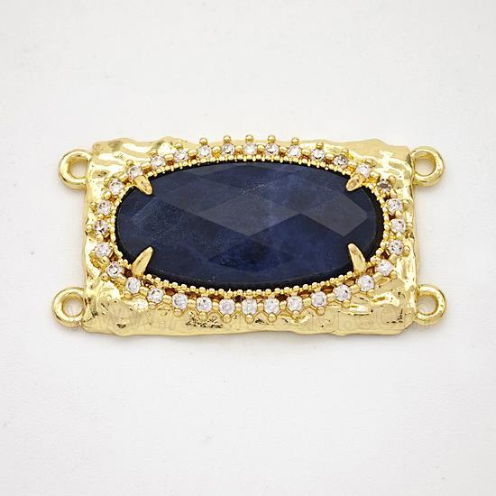 Blue Sodalite Oval Connector Copper Pave Zirconia Gold Plated