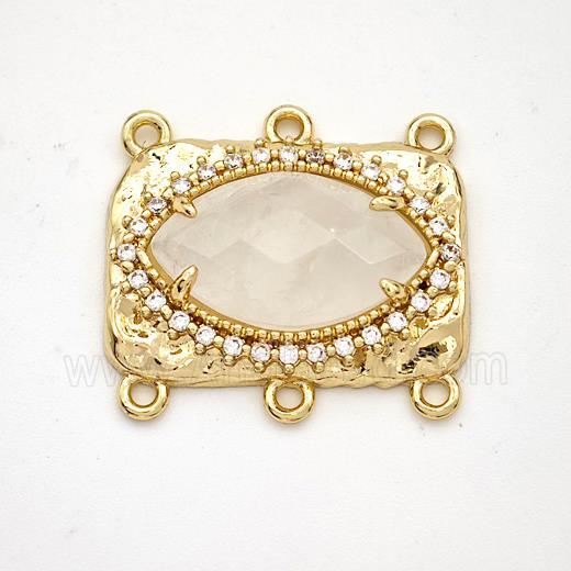 Clear Quartz Eye Connector Copper Pave Zirconia Gold Plated