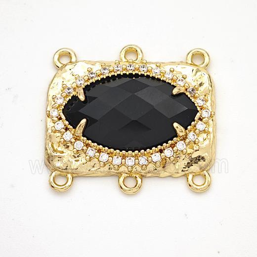 Black Obsidian Eye Connector Copper Pave Zirconia Gold Plated