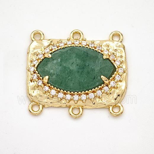Green Strawberry Quartz Eye Connector Copper Pave Zirconia Gold Plated