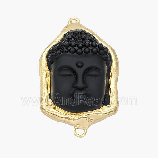 Black Obsidian Buddha Connector Gold Plated
