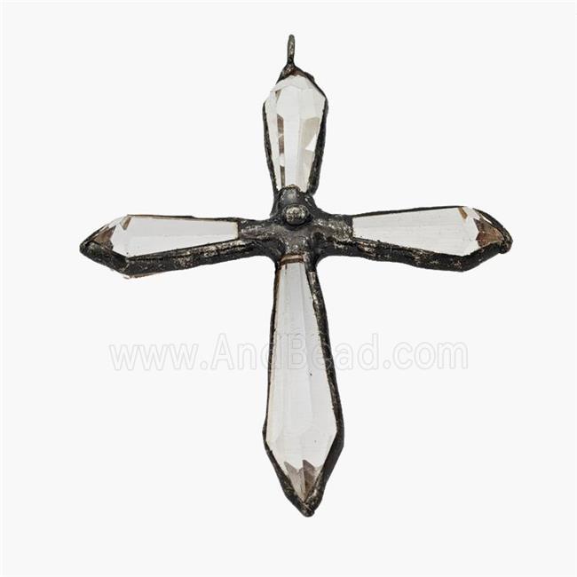 Crystal Glass Cross Pendant Antique Red