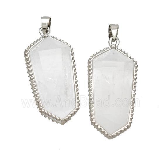 Natural Clear Quartz Prism Pendant Platinum Plated