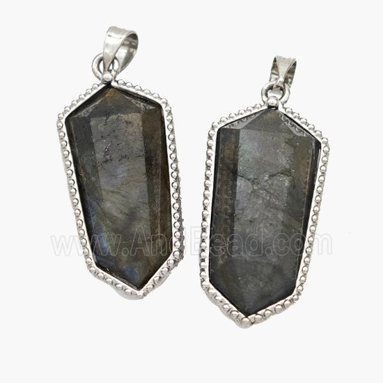 Natural Labradorite Prism Pendant Platinum Plated