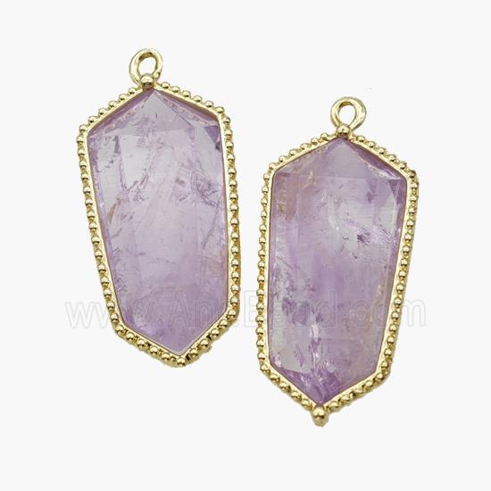 Natural Lt.purple Amethyst Prism Pendant Gold Plated