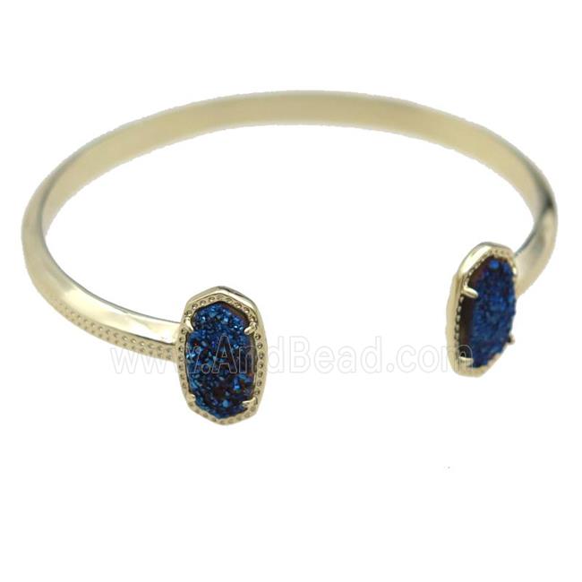 copper bangle with blue Quartz Druzy, resizable, gold plated