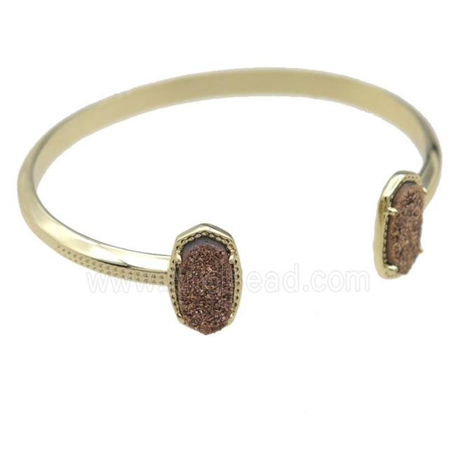 copper bangle with gold Quartz Druzy, resizable, gold plated