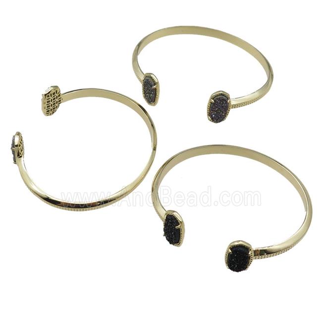 copper bangle with Quartz Druzy, mixed, resizable, gold plated