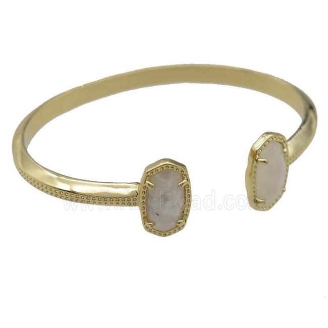 copper bangle with white MoonStone, resizable, gold plated
