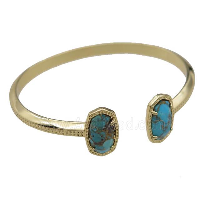copper bangle with Turquoise, resizable, gold plated