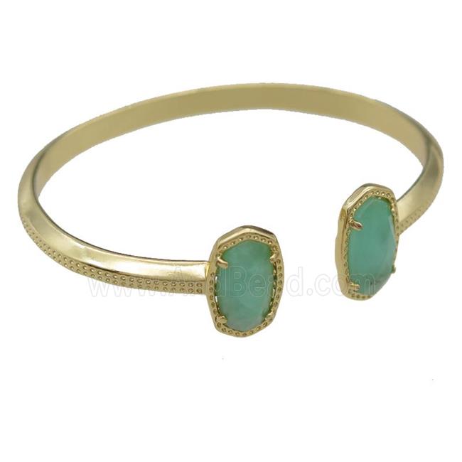 copper bangle with Chrysoprase, resizable, gold plated