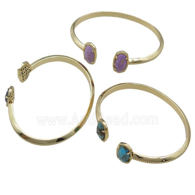 copper bangle with Gemstone, mixed, resizable, gold plated