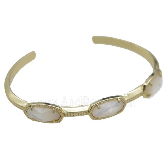copper bangle with white MoonStone, resizable, gold plated