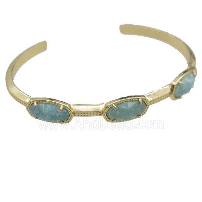 copper bangle with Amazonite, resizable, gold plated