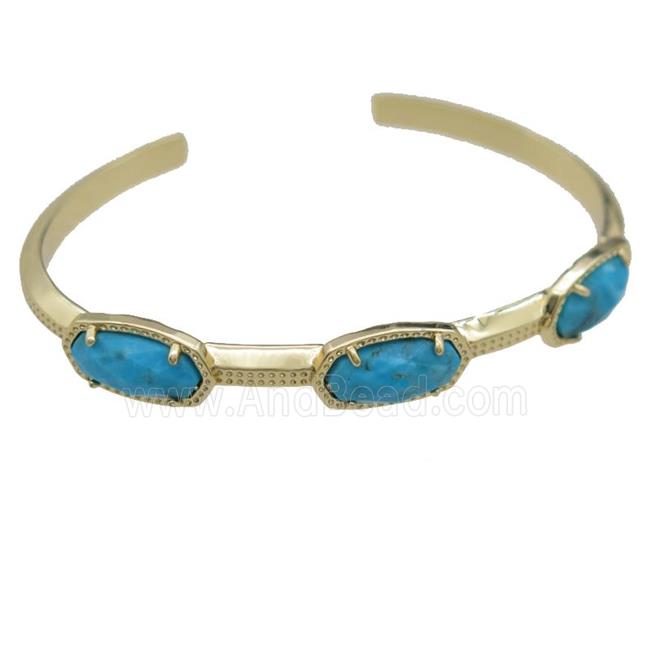 copper bangle with Turquoise, resizable, gold plated