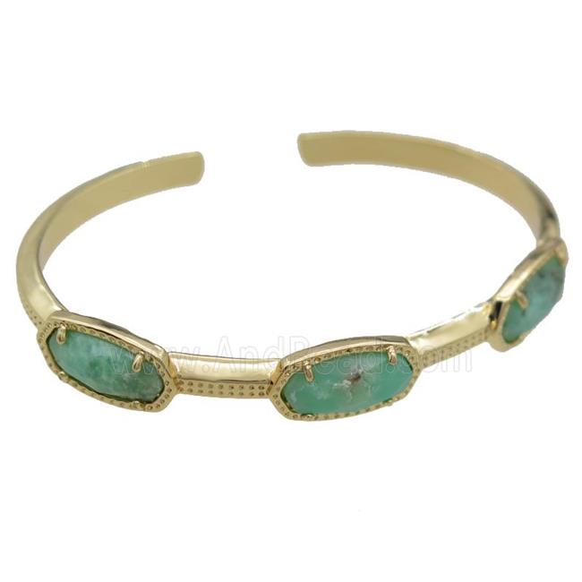 copper bangle with Chrysoprase, resizable, gold plated
