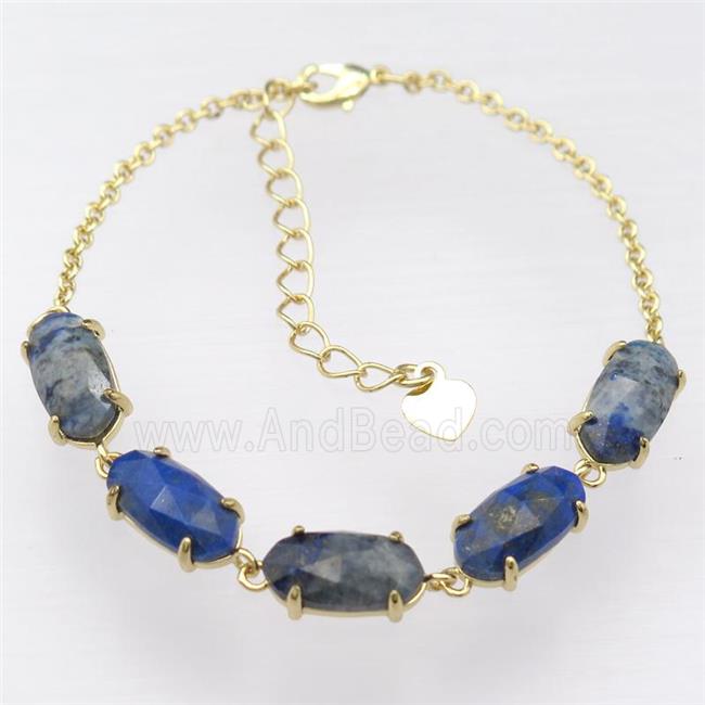 copper Bracelets with Lapis Lazuli, resizable, gold plated
