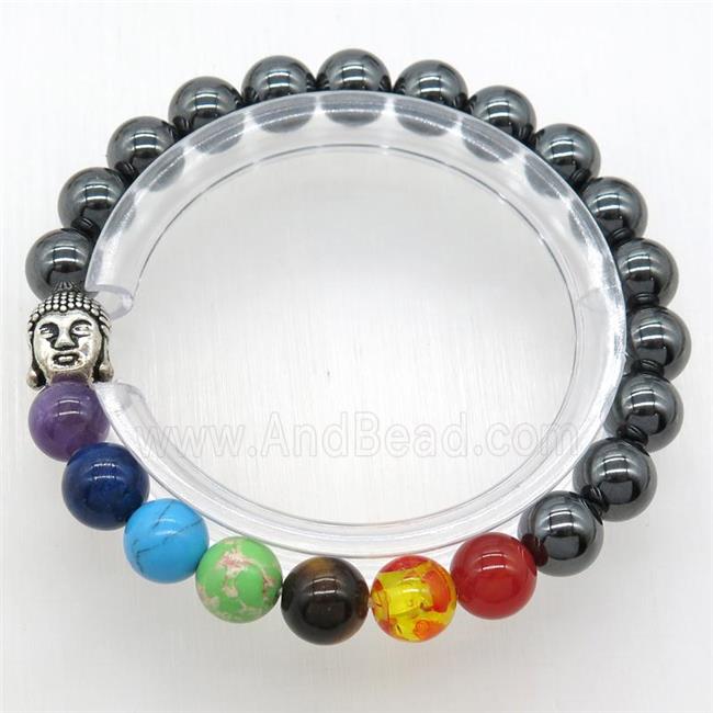 Chakra Bracelets with hematite, buddha, stretchy
