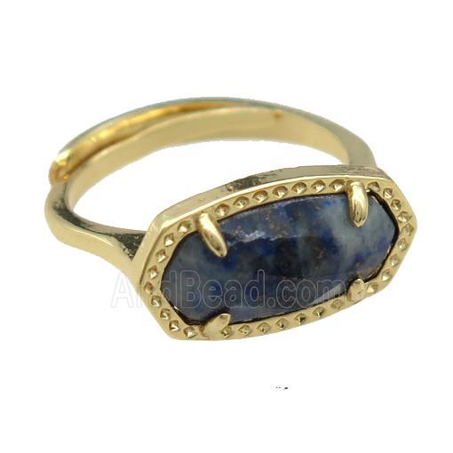 copper Rings with Lapis, resizable, gold plated