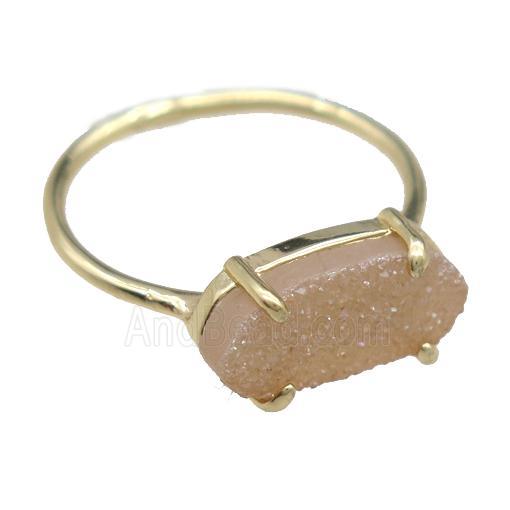 copper Rings with champagne Quartz Druzy, gold plated