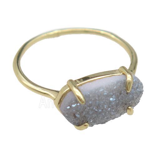 copper Rings with gray Quartz Druzy, gold plated
