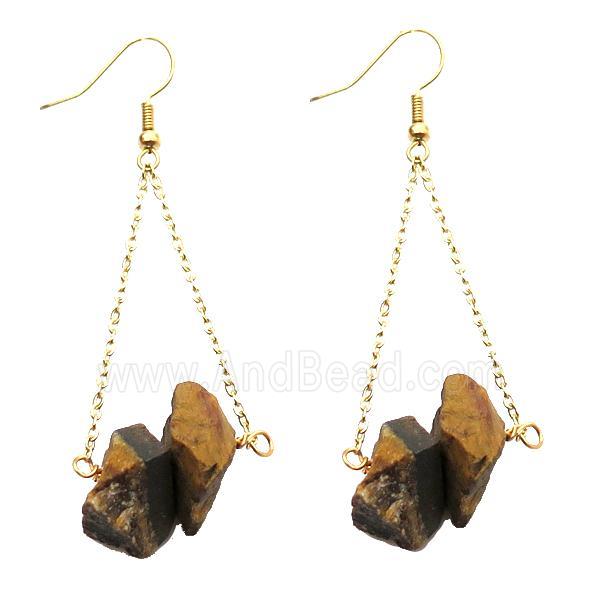 Yellow Tiger Eye Stone Hook Earring Gold Plated