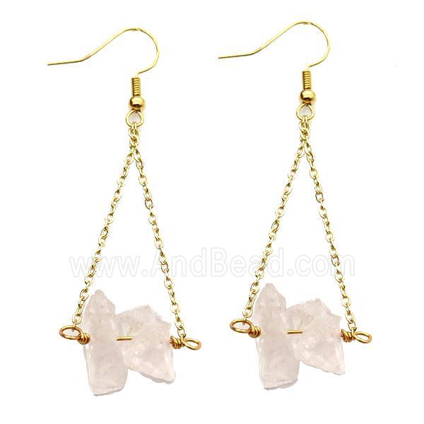 Pink Rose Quartz Hook Earring Gold Plated