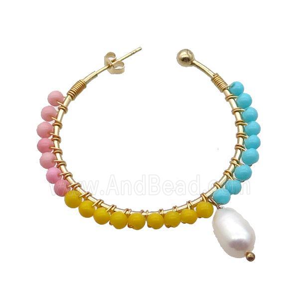 Mixcolor Pearlized Glass Copper Stud Earring Pearl Gold Plated